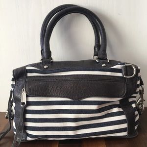 REBECCA MINKOFF Navy & White Canvas Mini MAB